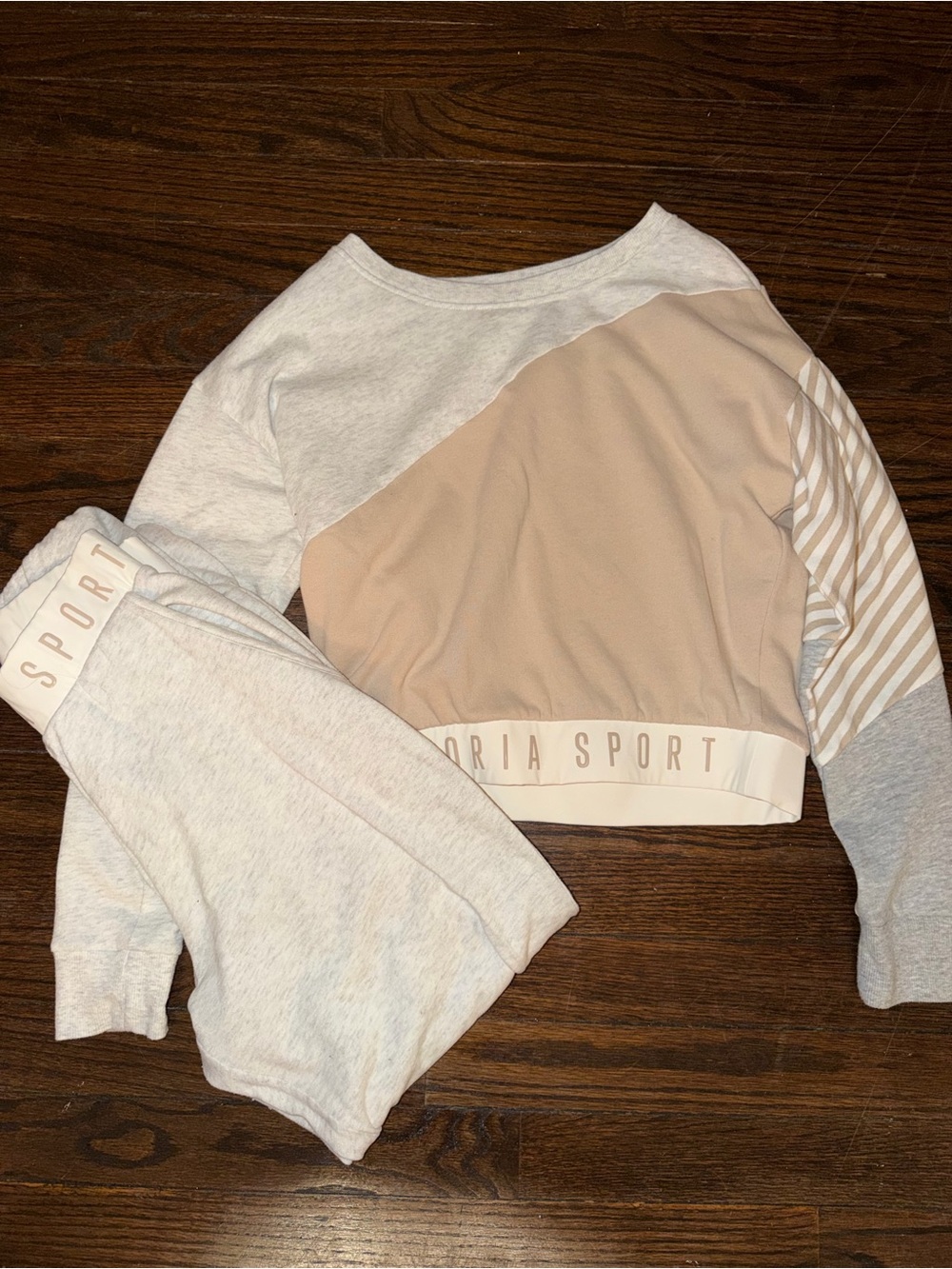 Victoria Sport Heather Gray and Blush Cropped Sweatshirt Set